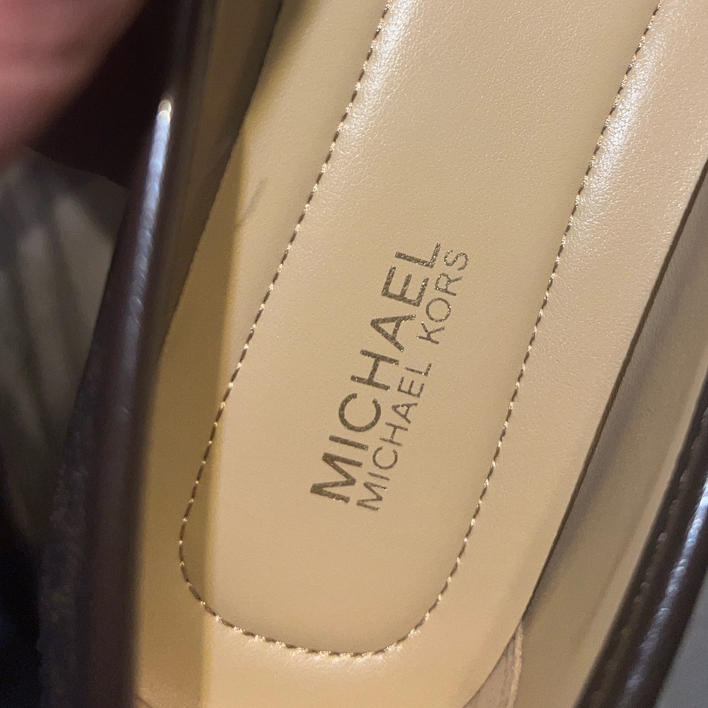 MICHAEL Michael Kors Dark Brown Logo Ballet Flats with Gold Hardware - Picture 3 of 6